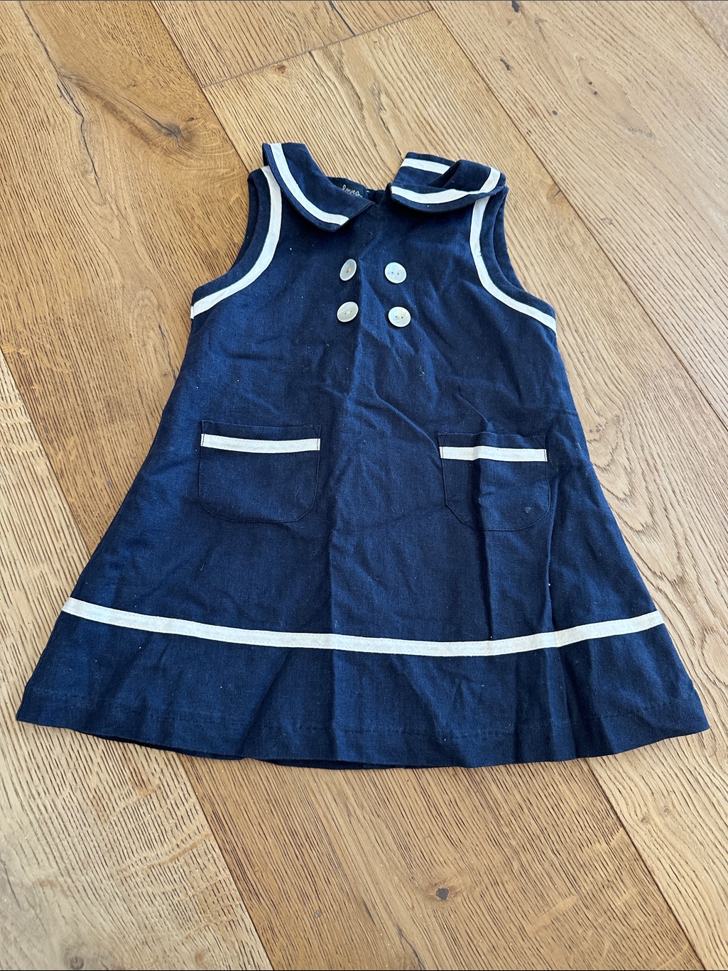 Two Turtle Doves Linen Merchant Marine Classic Dress Baby Girl 3t
